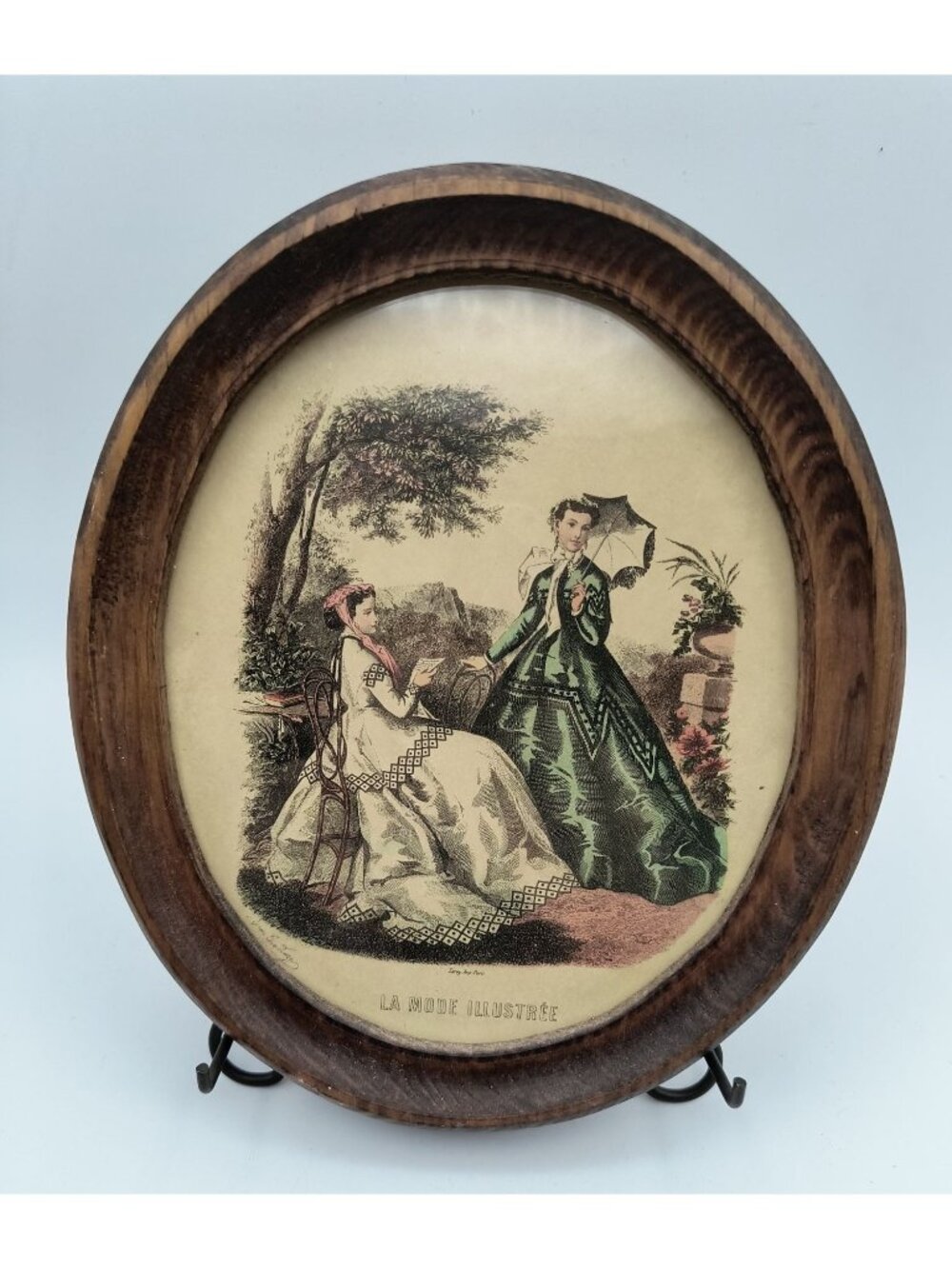 Vintage Victorian-Style Framed Art With La Mode Illustrée Print Rustic Handmade